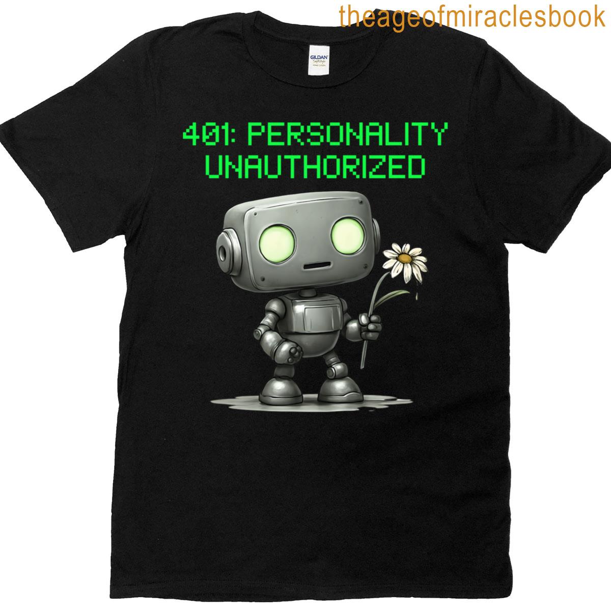 401 Personality Unauthorized Retro Tech Robot Design T-shirt