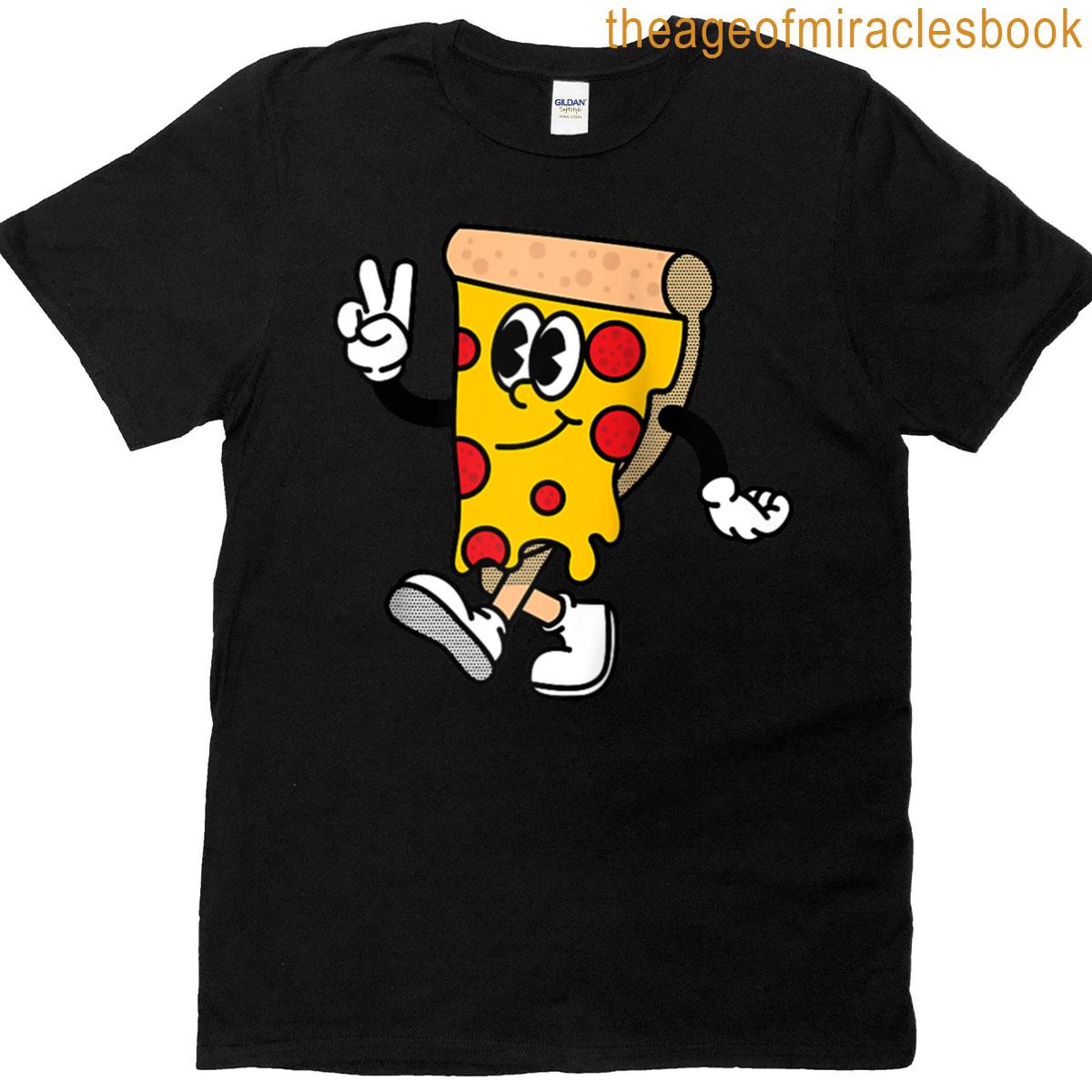 Cool Retro Pizza Slice Cartoon Raglan Baseball Tee T-shirt