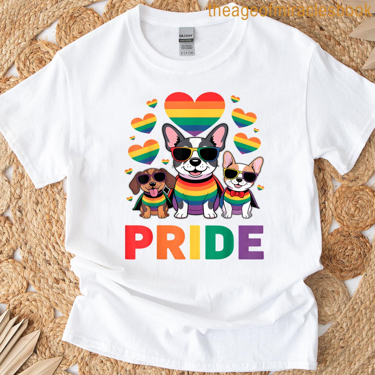 Cute Pride Dogs In Rainbow T-shirt