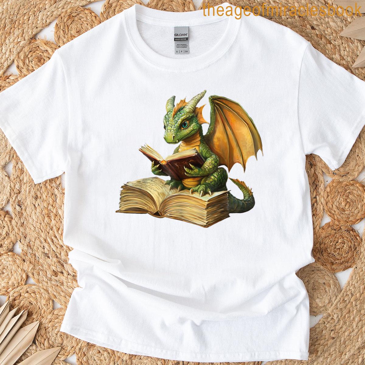 Dragon Bookworm Reading Book Funny Graphic T-shirt