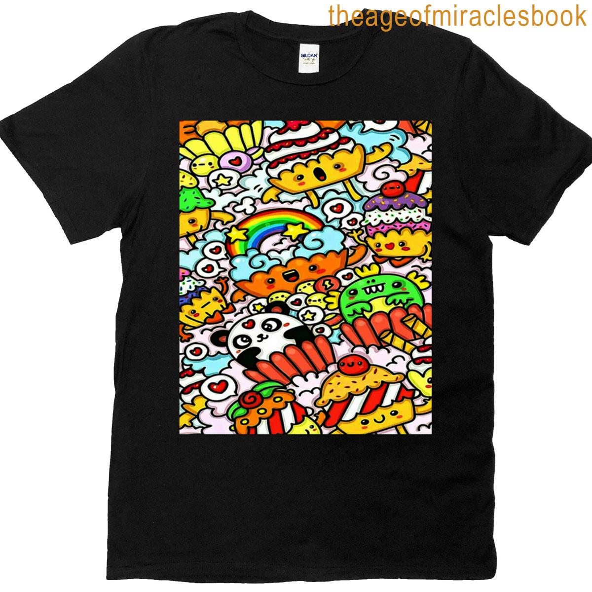 Cartoon Panda And Cake Pattern Graphic T-shirt