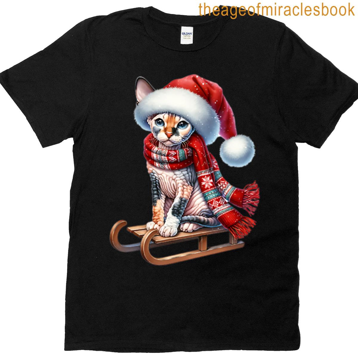 Christmas Cornish Rex Cat On A Sled T-shirt