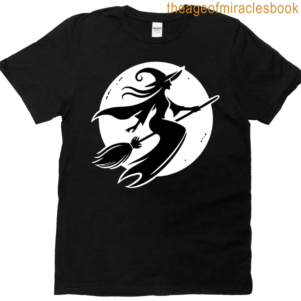 Flying Witch Silhouette Halloween Design T-shirt