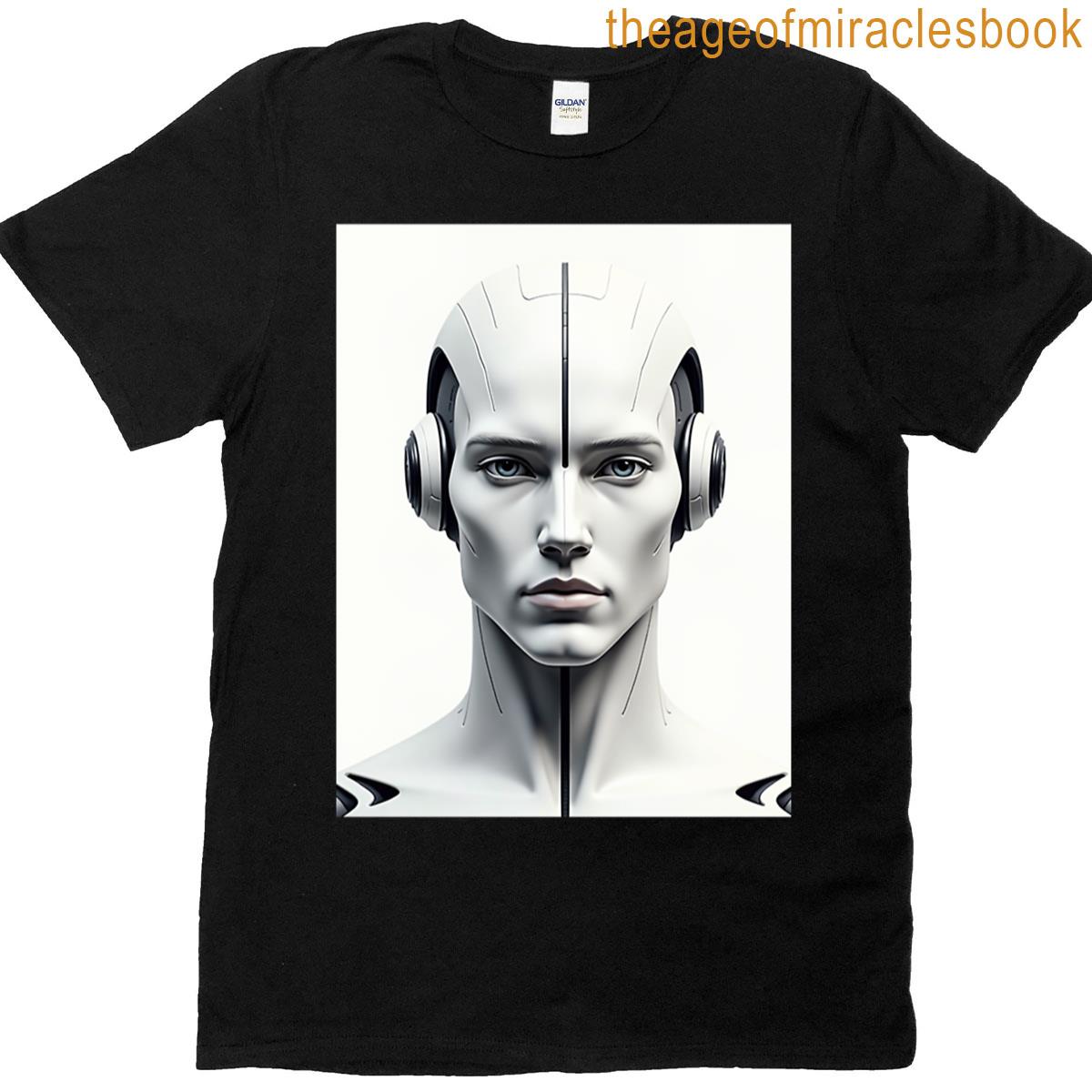 Futuristic Android Headphone Portrait Art T-shirt