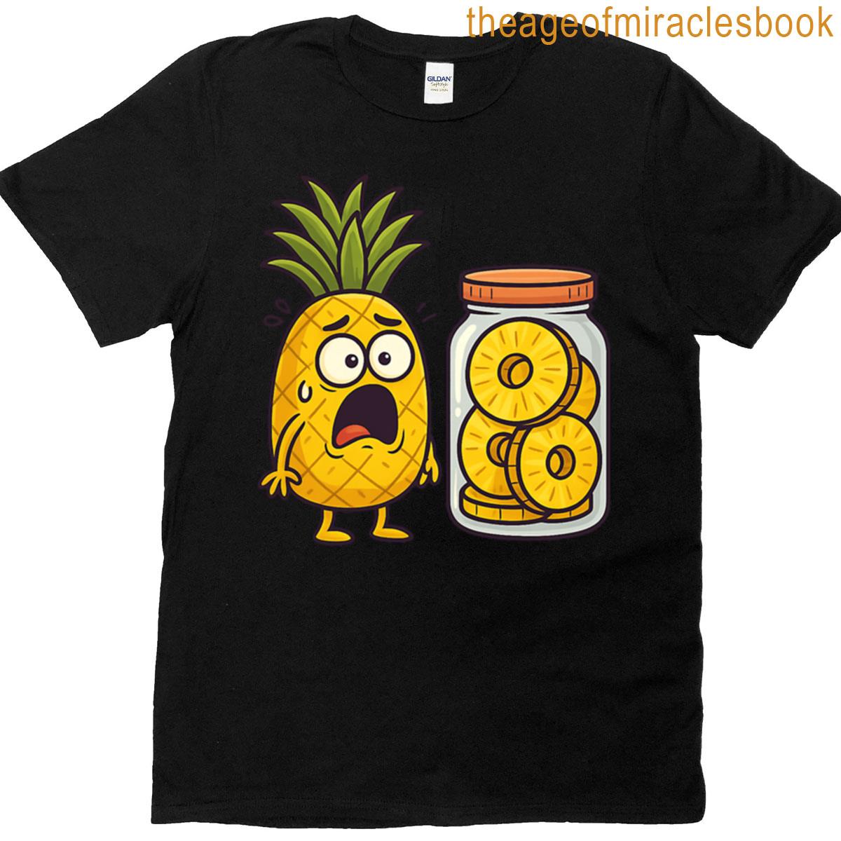 Scared Pineapple Cartoon Funny Fruit Jar Illustration T-shirt