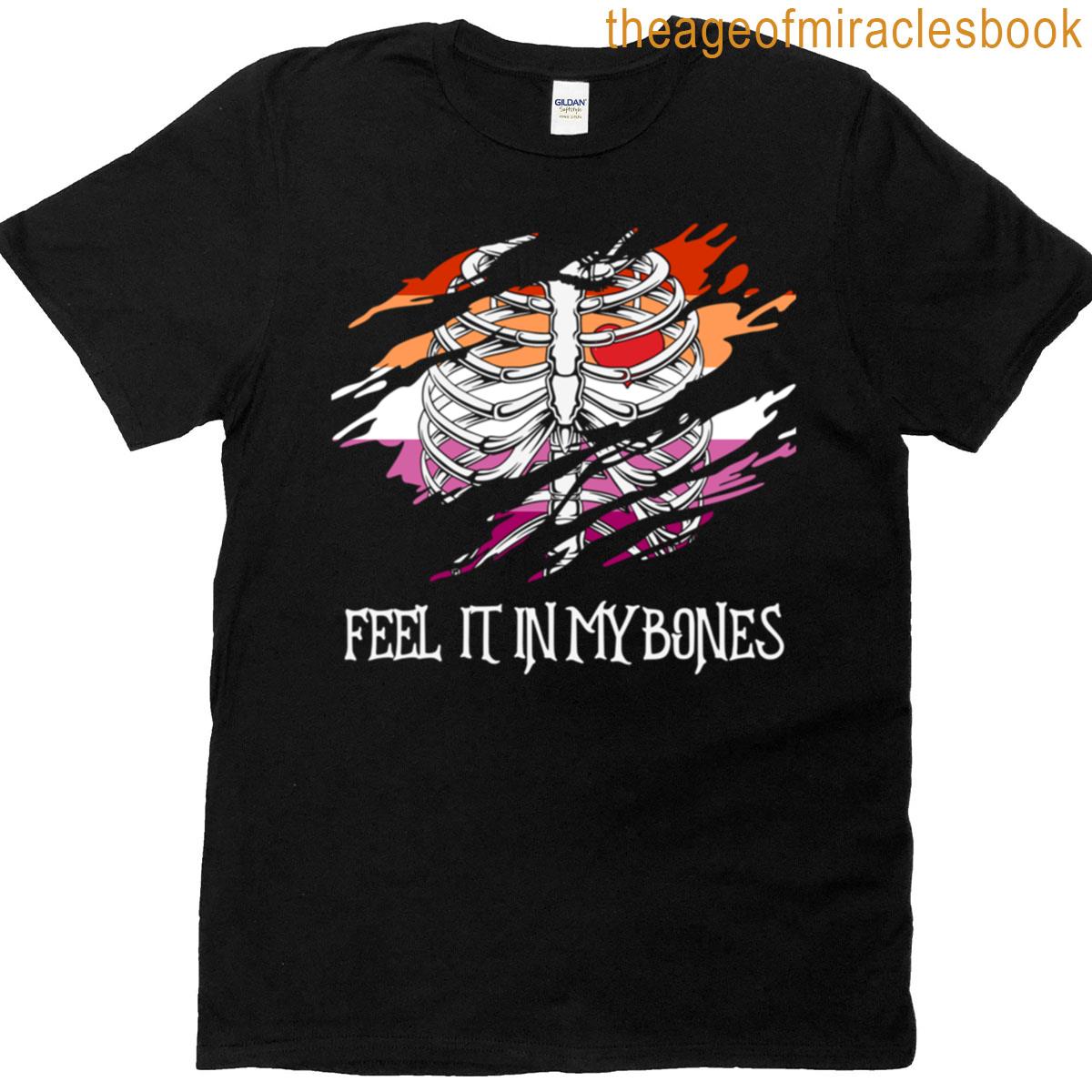 Skeleton On Lesbian Flag Colors Background T-shirt