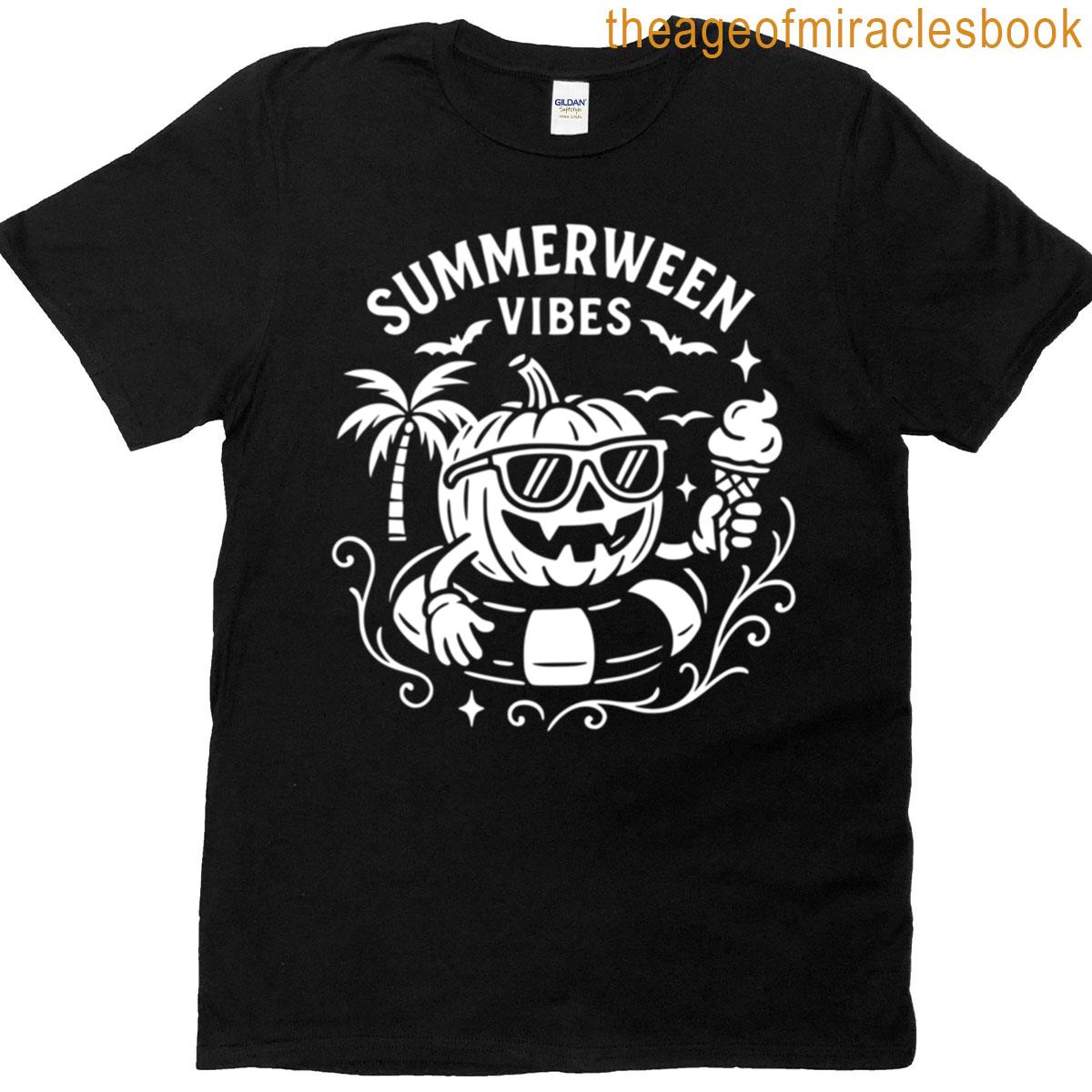 Summer Vacation Summerween Vibes Pumpkin Pool Float Graphic T-shirt