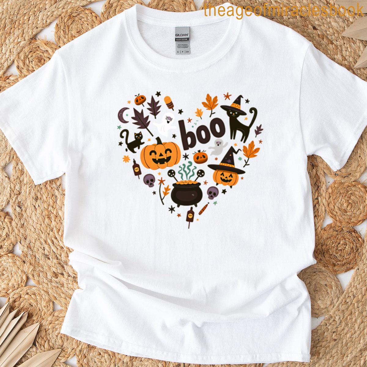 Halloween Heart Pumpkin Ghost Cat Witch T-shirt