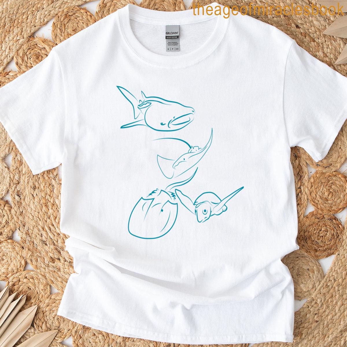 Line Art – Sharks Turtles Crabs Rays T-shirt