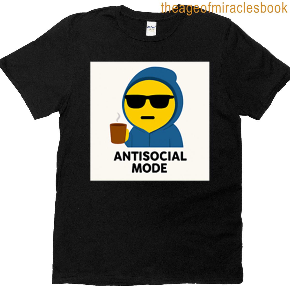 Antisocial Mode Deadpan Emoji With Coffee T-shirt