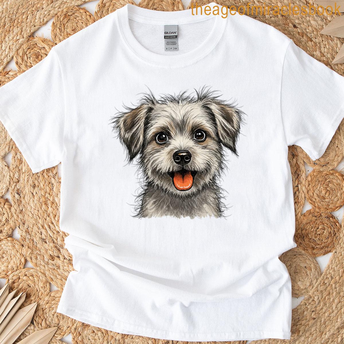 Fluffy Terrier Puppy Drawing T-shirt