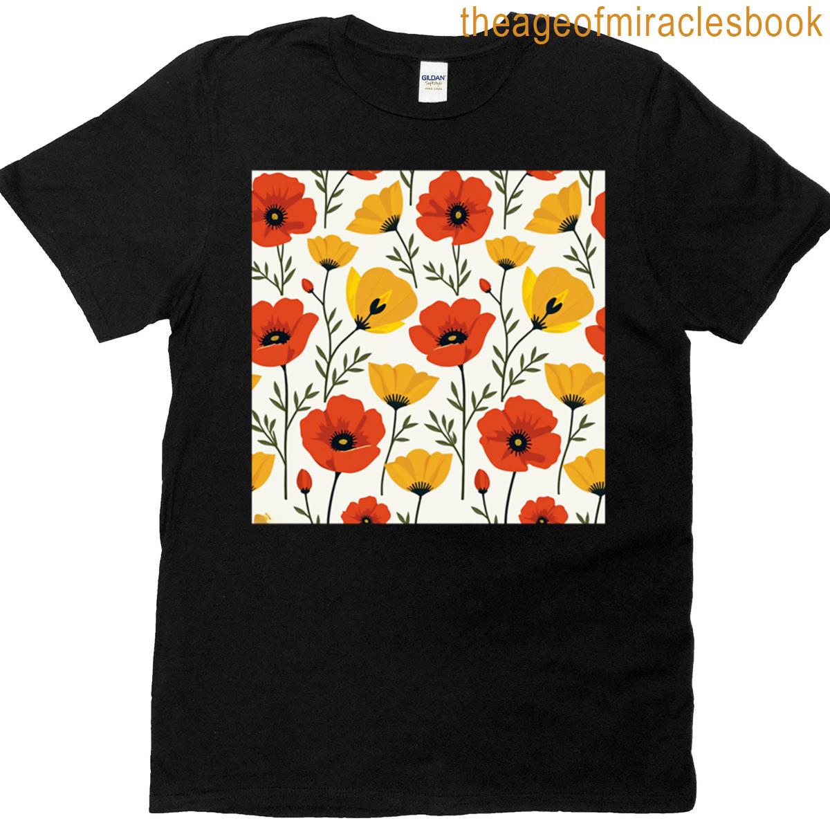 Red And Yellow Poppy Repeating Pattern T-shirt