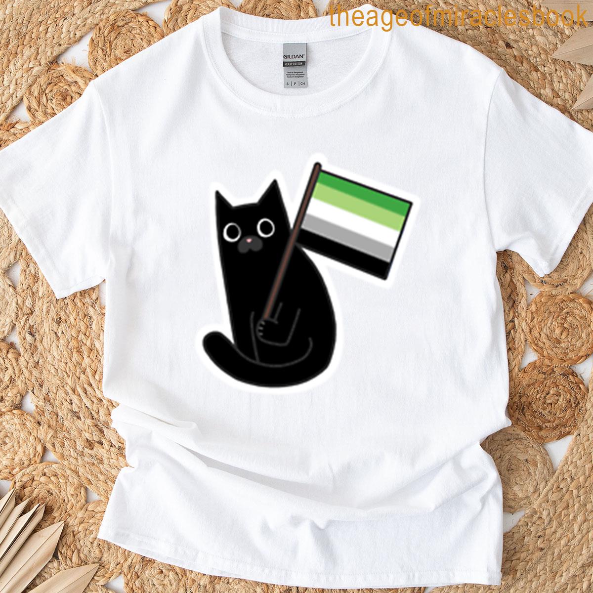 Aromantic Pride Flag Black Cat Sticker T-shirt