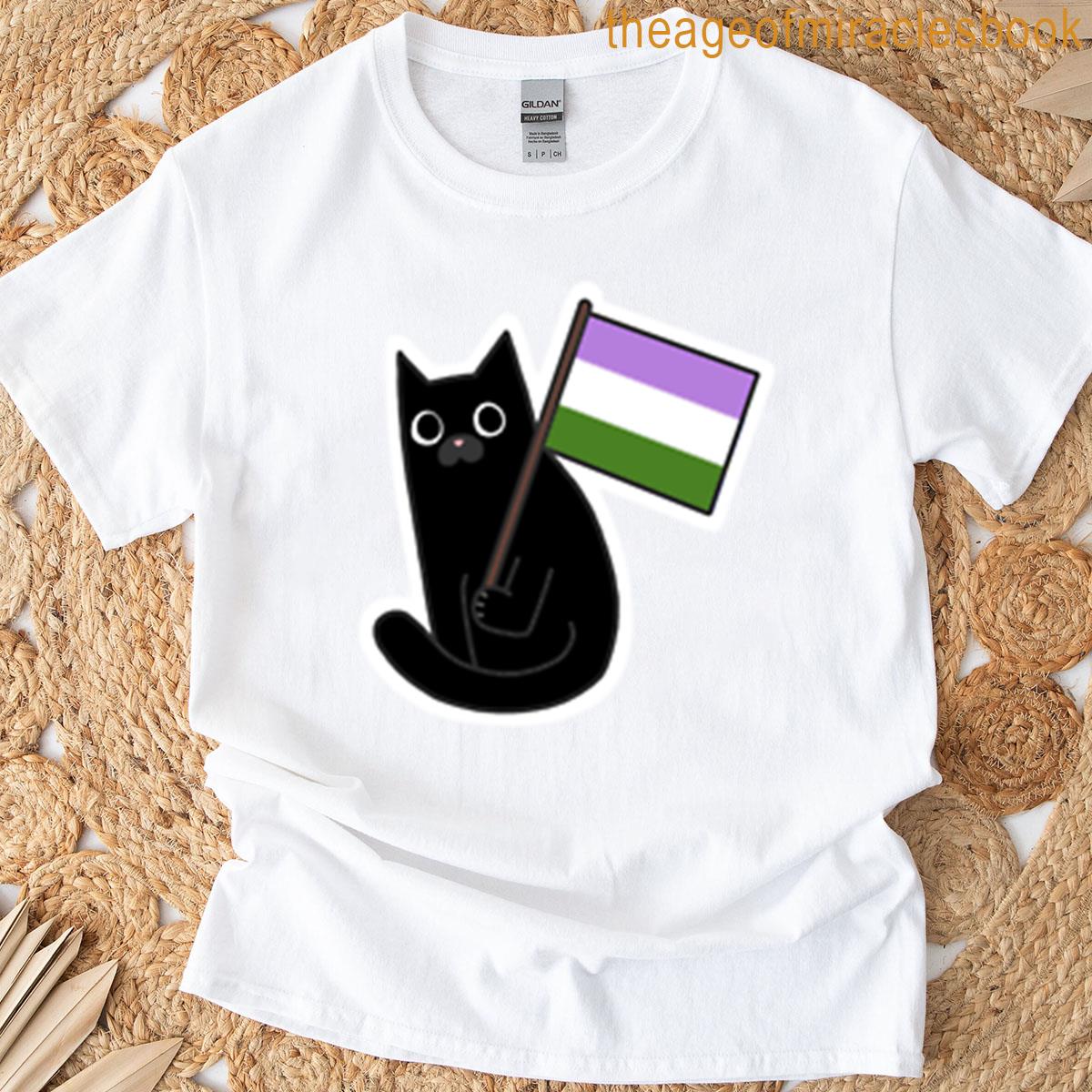 Genderqueer Pride Flag Black Cat Sticker T-shirt