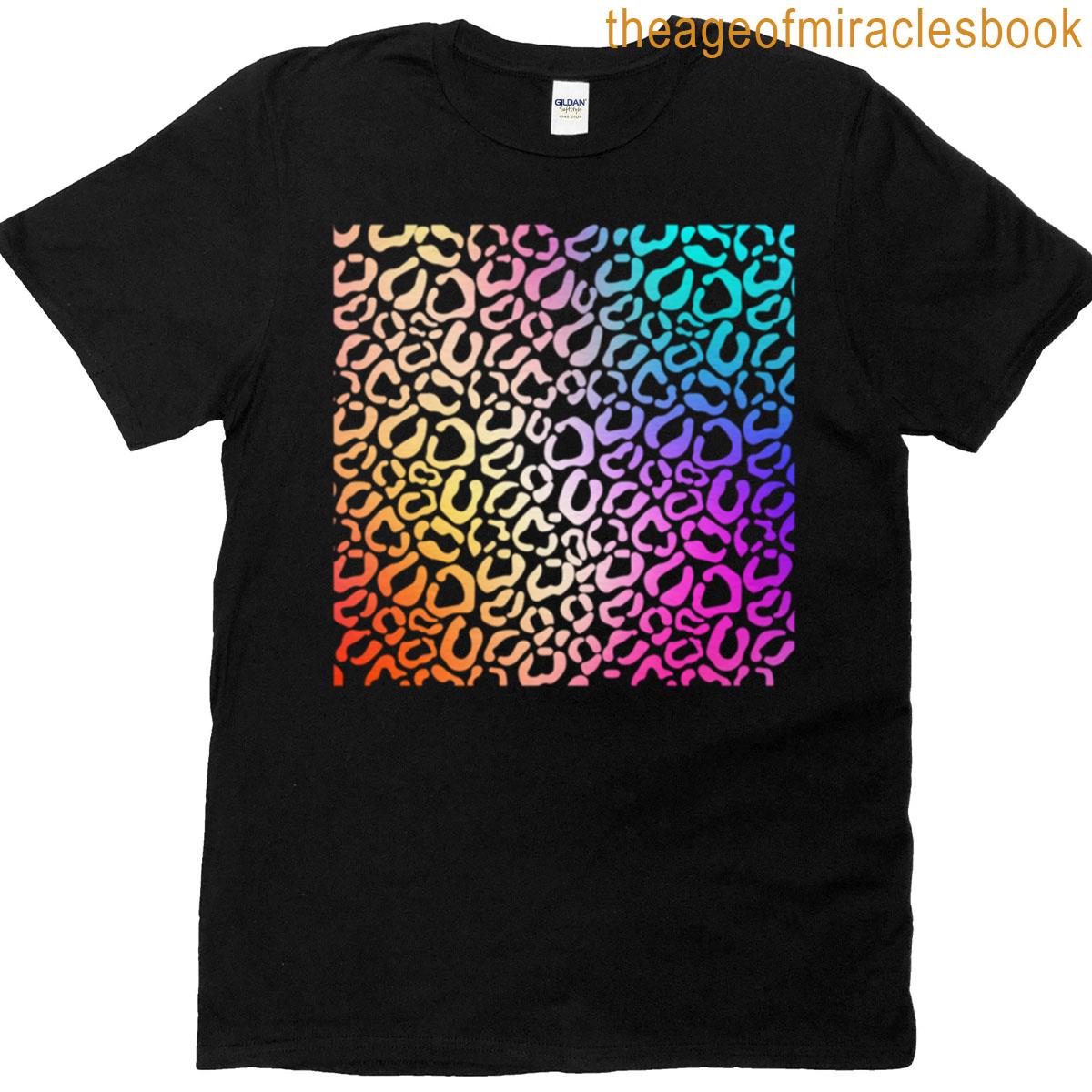 Rainbow Gradient Leopard Print Pattern T-shirt