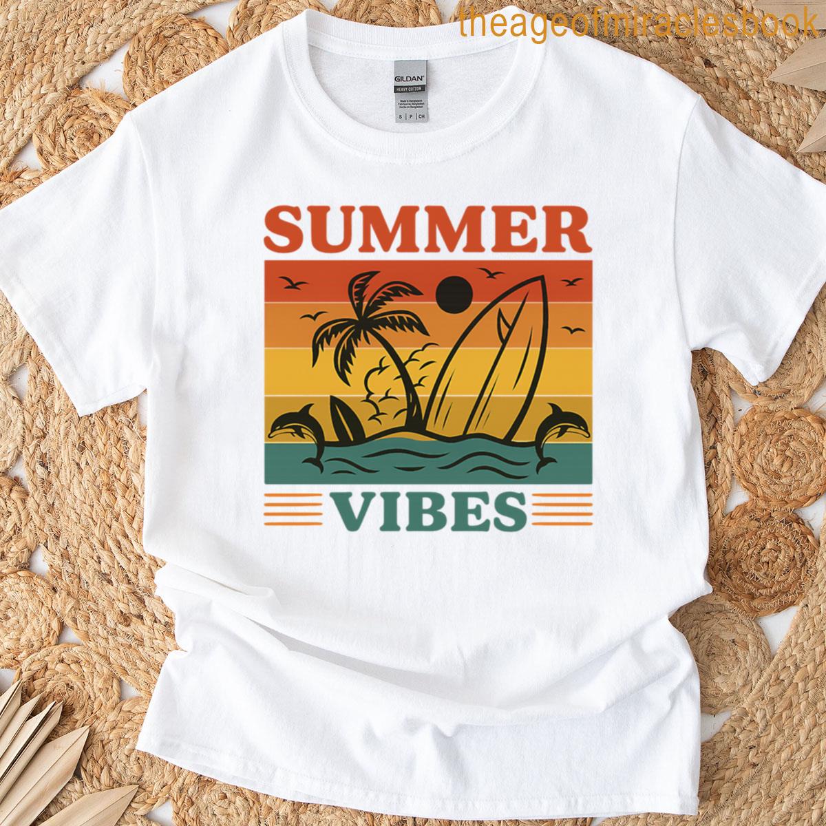 Summer Vibes Retro Beach Surf Sunset T-shirt