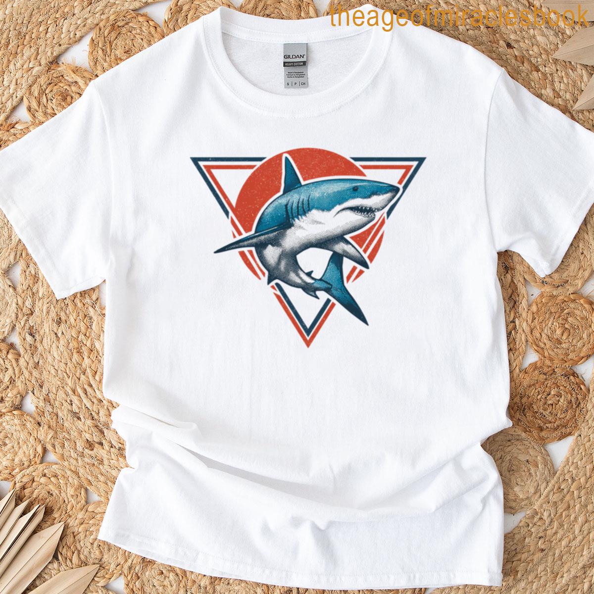 Retro Shark Leap Bold Triangle Ocean Design T-shirt