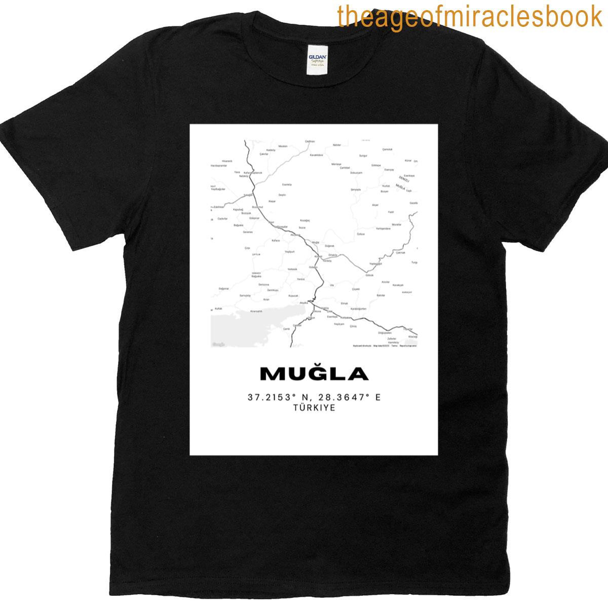 Minimalist Mula Map Aegean Black White Map Print T-shirt
