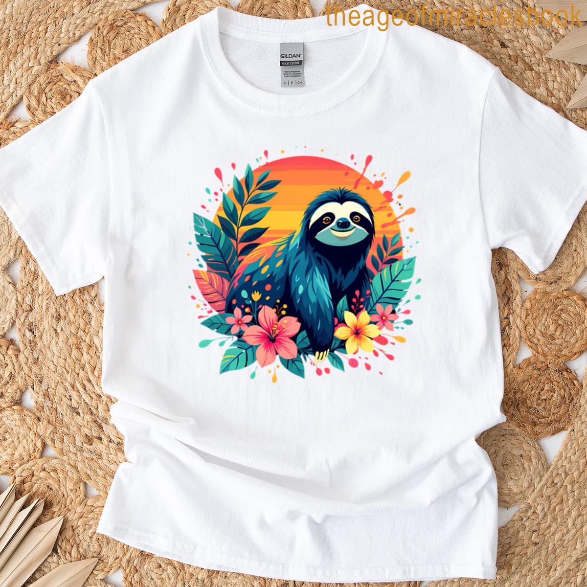 Sloth Sunset With Flowers Splash T-shirt