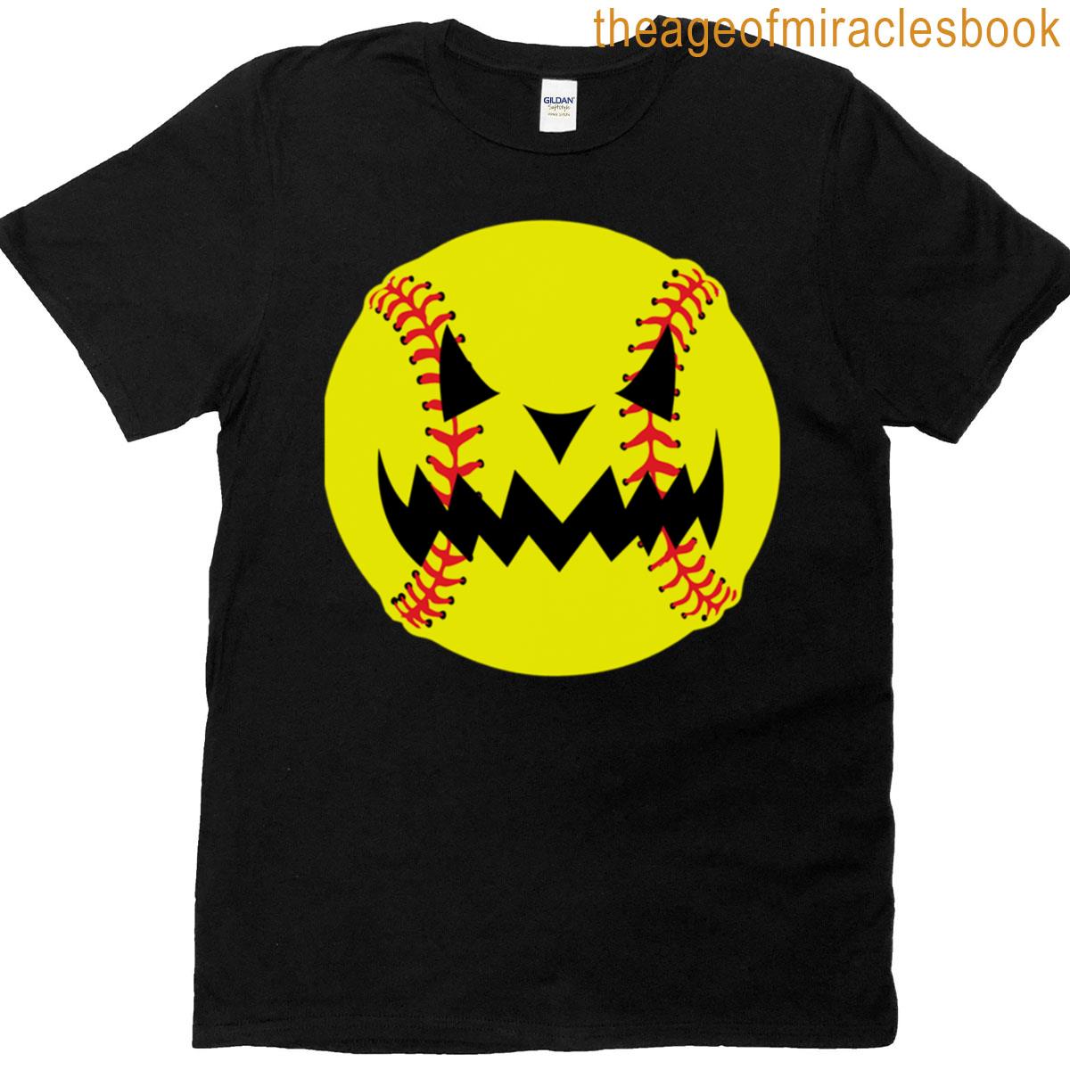 Halloween Softball Pumpkin Jack O Lantern Face T-shirt