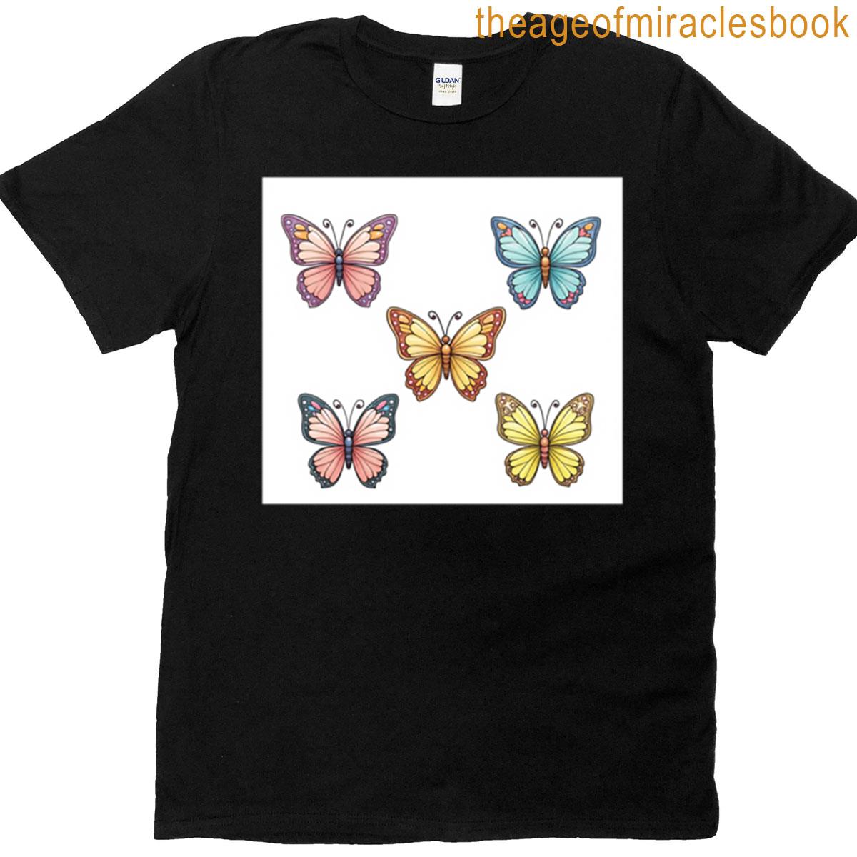 Multicolours Butterfly 5 Stickers T-shirt