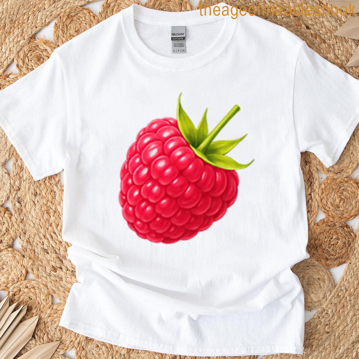 Realistic Raspberry With Fresh Green Leaves T-shirt