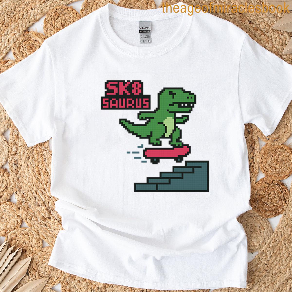 Skater Dino Pixel Art Fun T-shirt