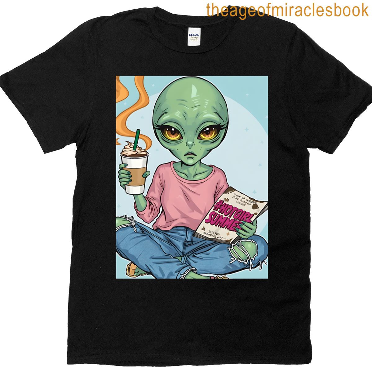 Confused Alien With Pumpkin Spice Latte T-shirt