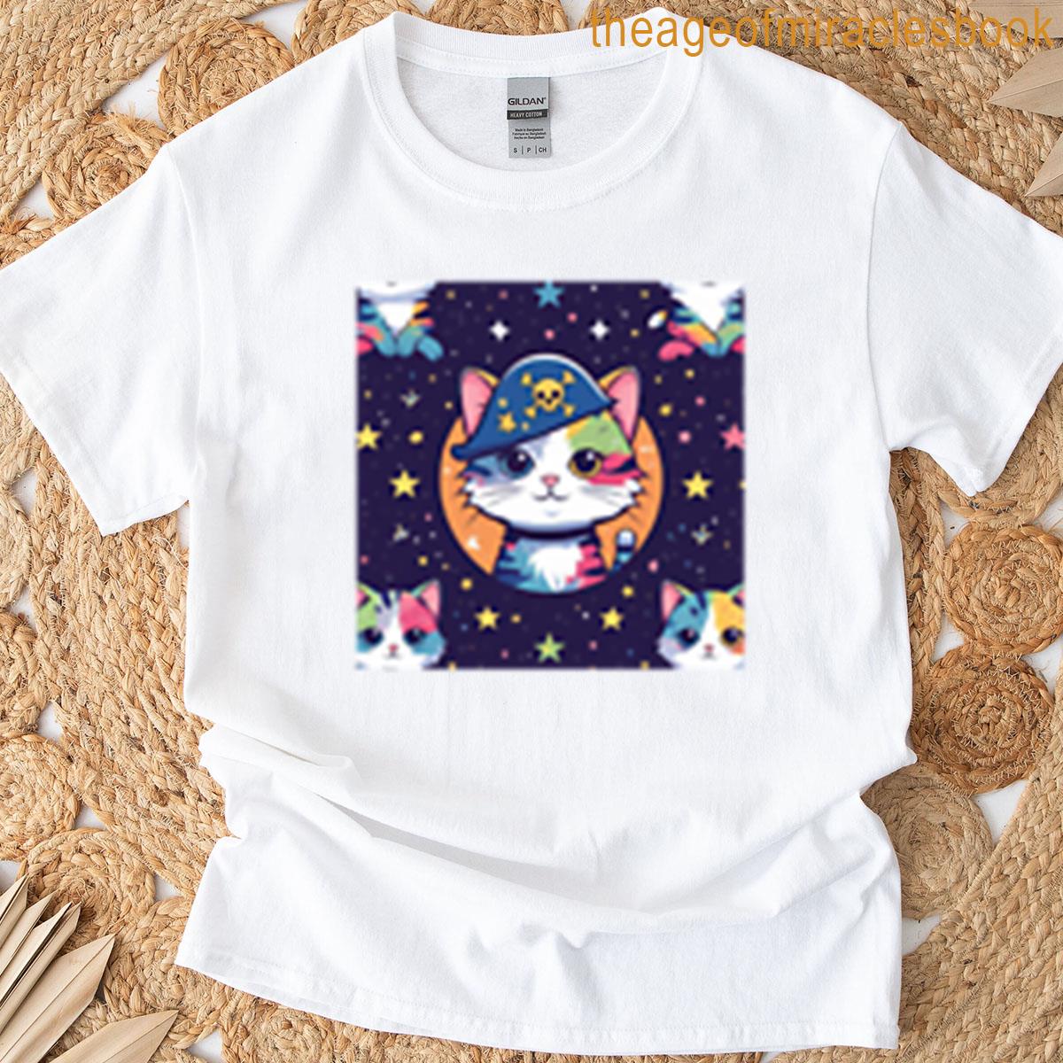 Cute Pirate Cat Floats Through Space T-shirt