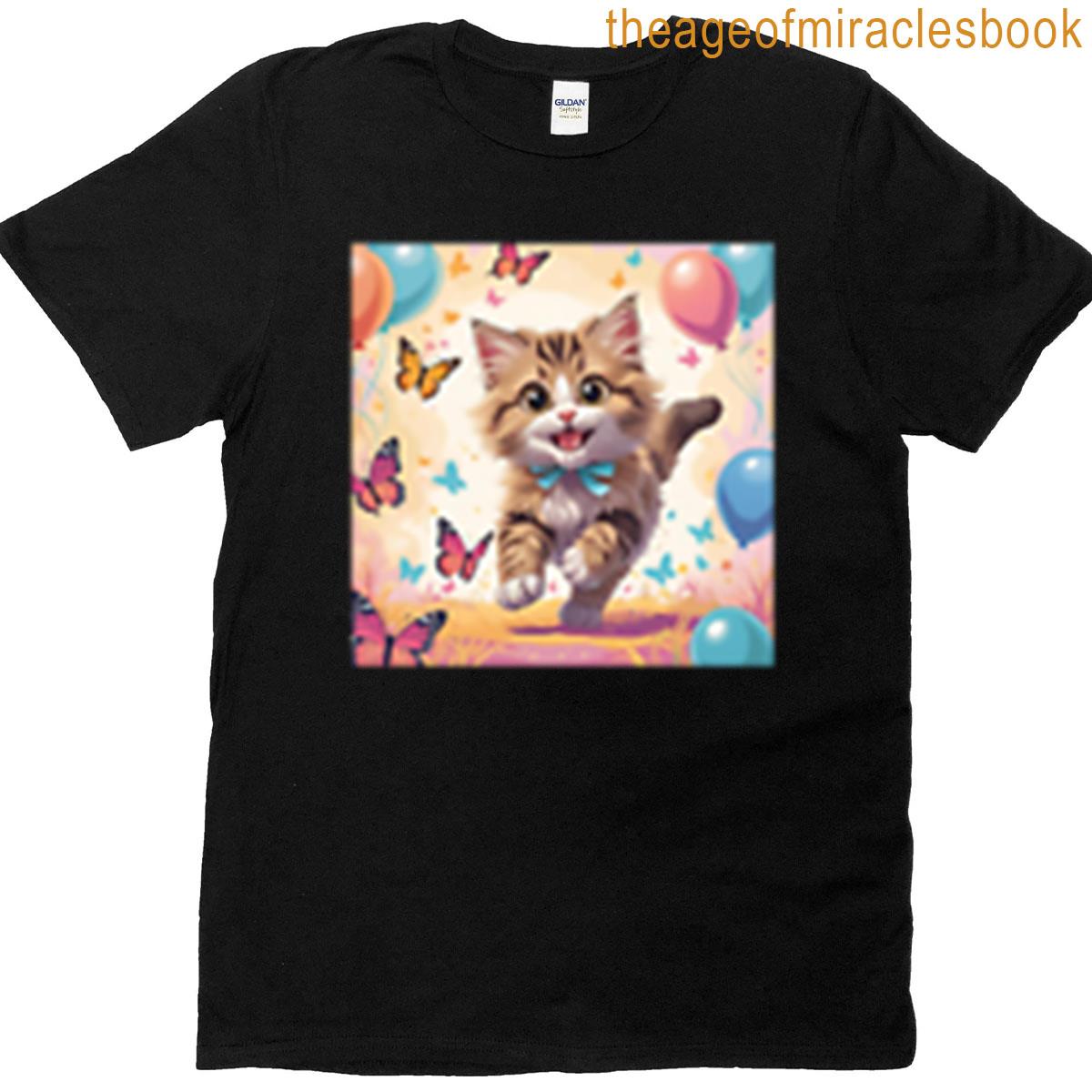 Running Young Cat With Blue Bow Tie T-shirt