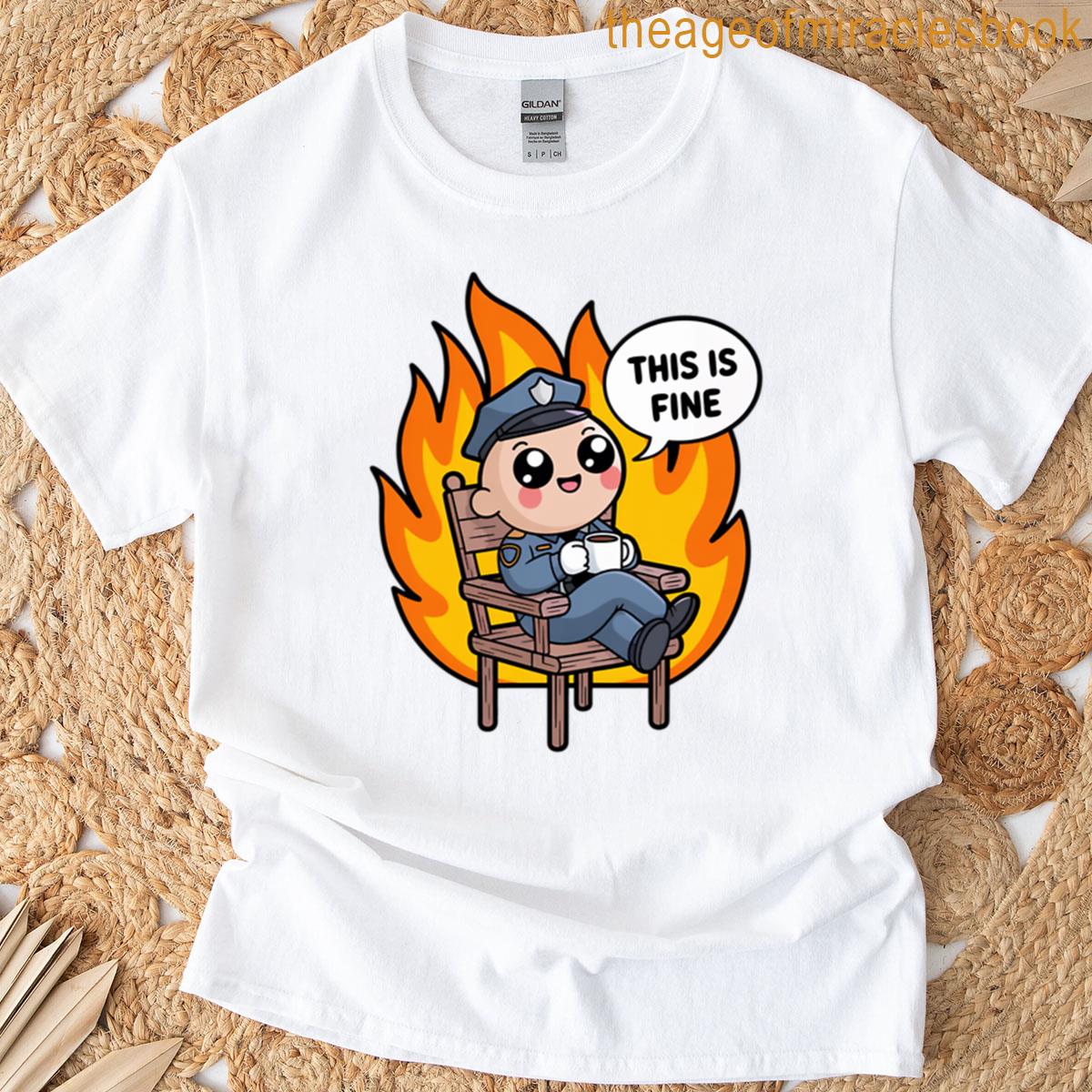 This Is Fine Funny Cartoon Cop Meme Oversized T-shirt