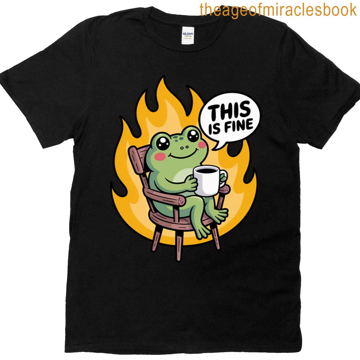 This Is Fine Funny Cartoon Frog Meme Oversized T-shirt