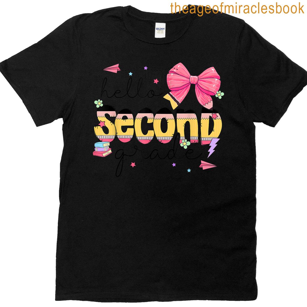 Back To School Hello Second Grade Teacher Coquette Bow T-shirt