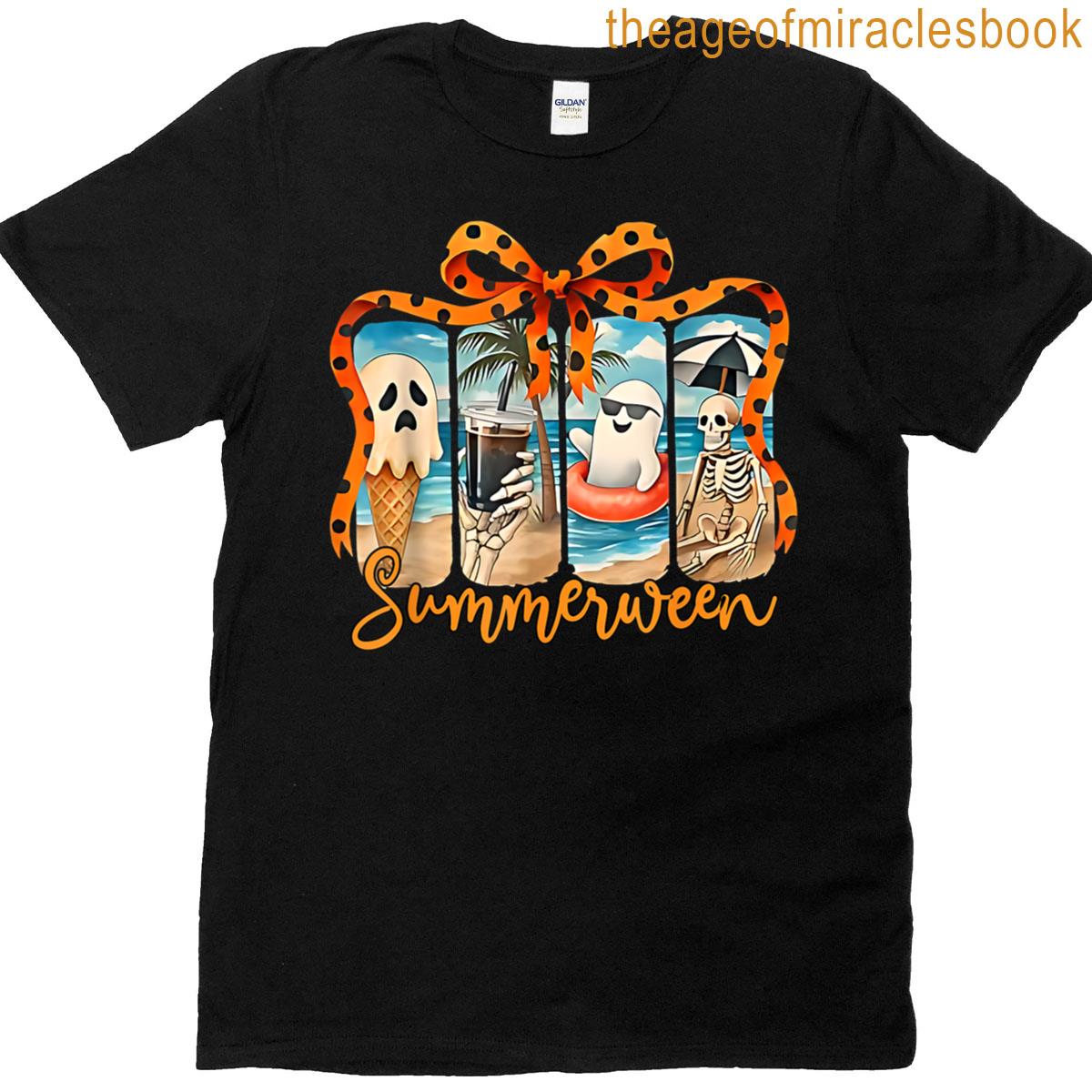 Summerween Skeleton Ghost Beach Party Halloween Vibes T-shirt