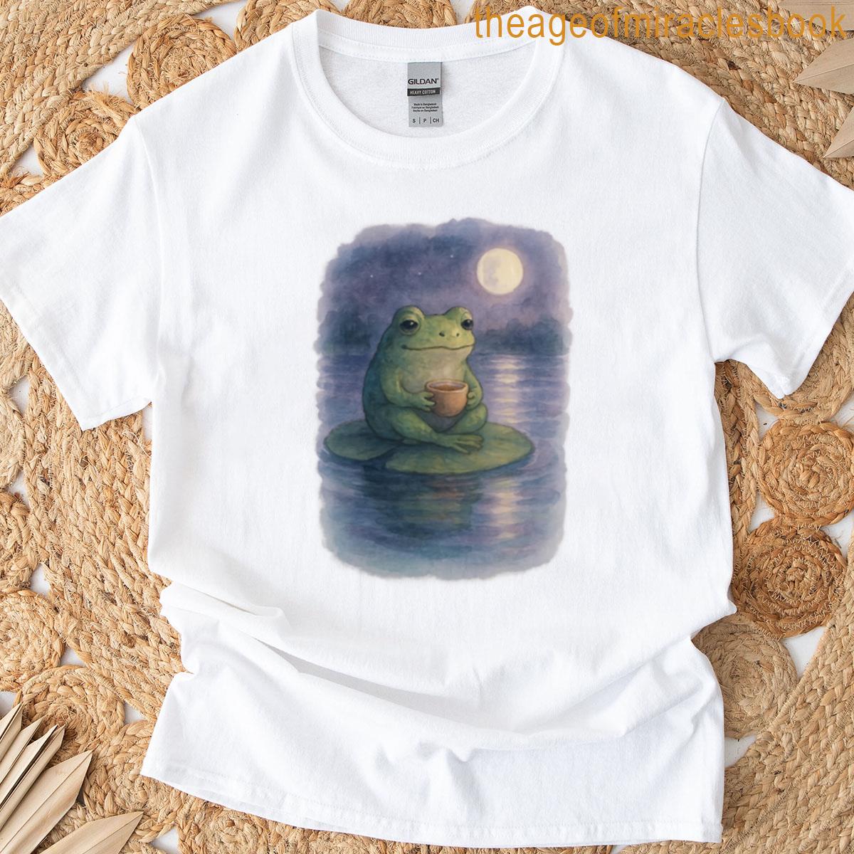 Cute Frog Drinking Tea Cozy Watercolor Vibes T-shirt