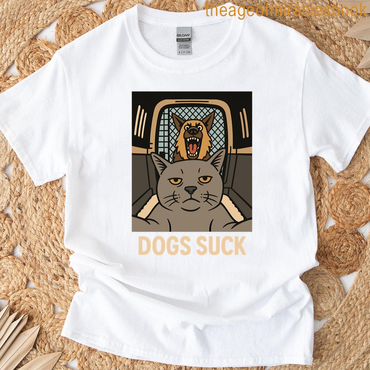 Grumpy Cat Vs Dog – Funny Dogs Suck Comic Style Design T-shirt