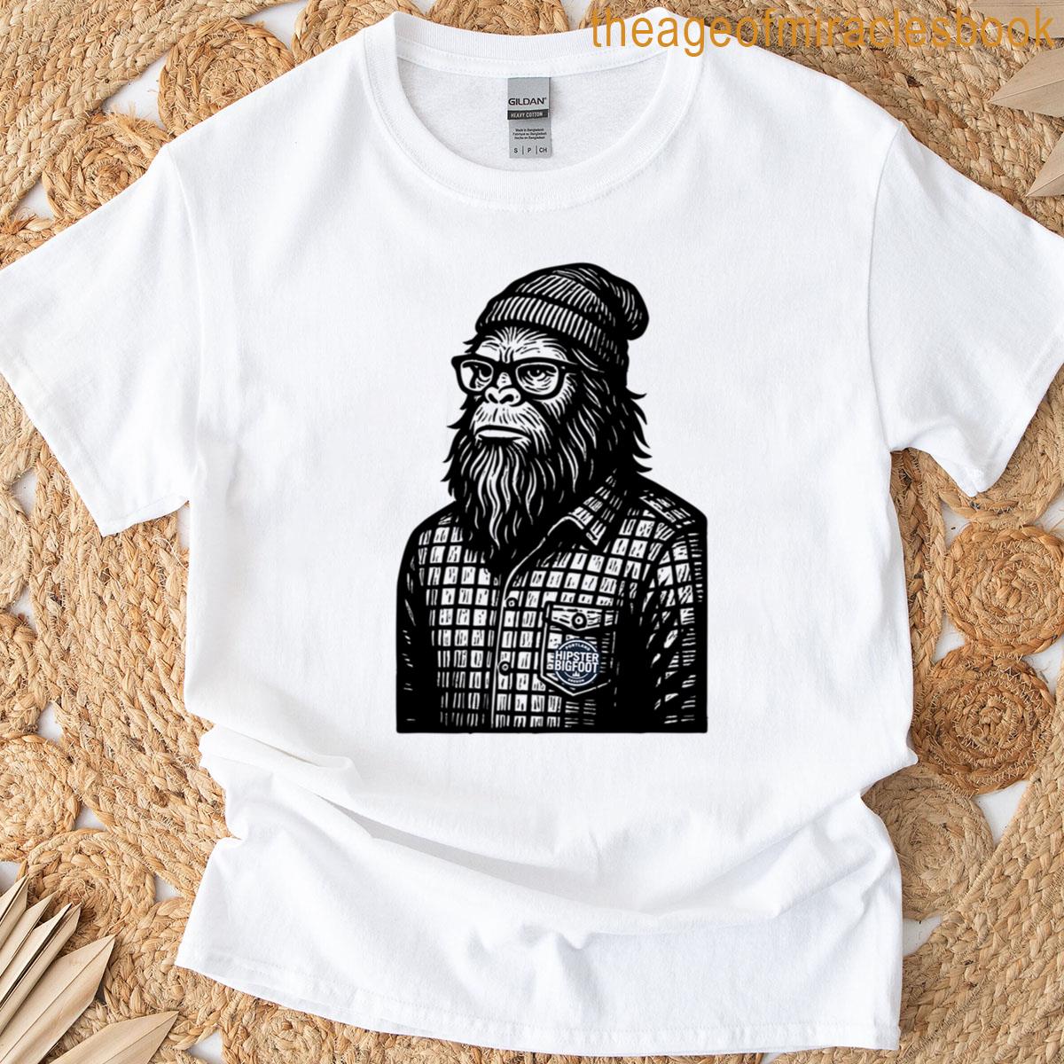 Hipster Bigfoot Woodcut Design T-shirt