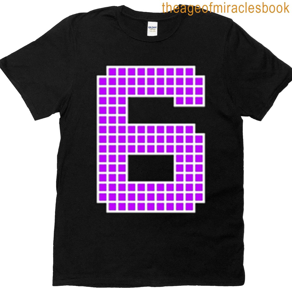 Number 6 – Purple Pixel Block Character T-shirt