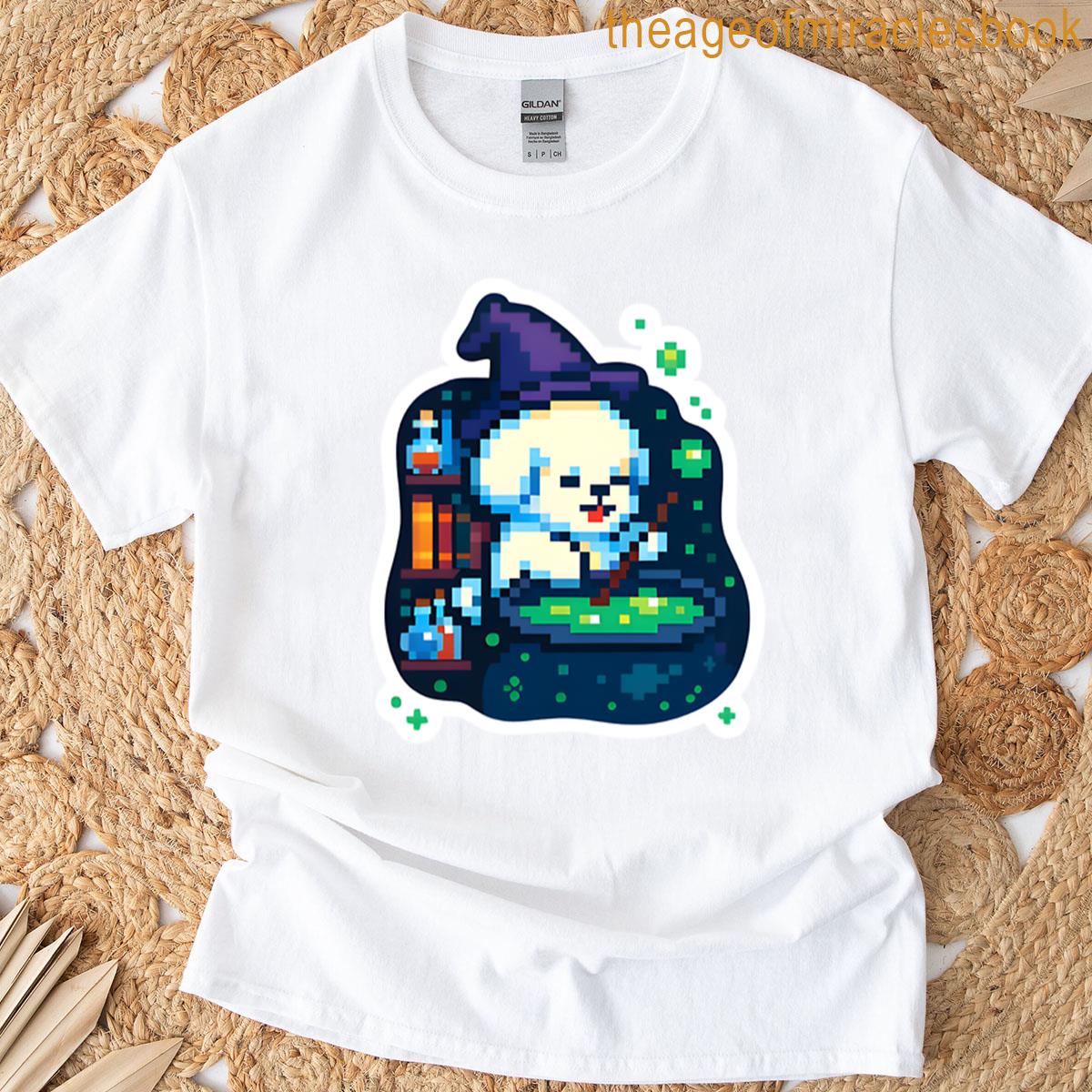 Pixel Bichon Frise Witch 8-bit Potion Brewing Dog Art T-shirt