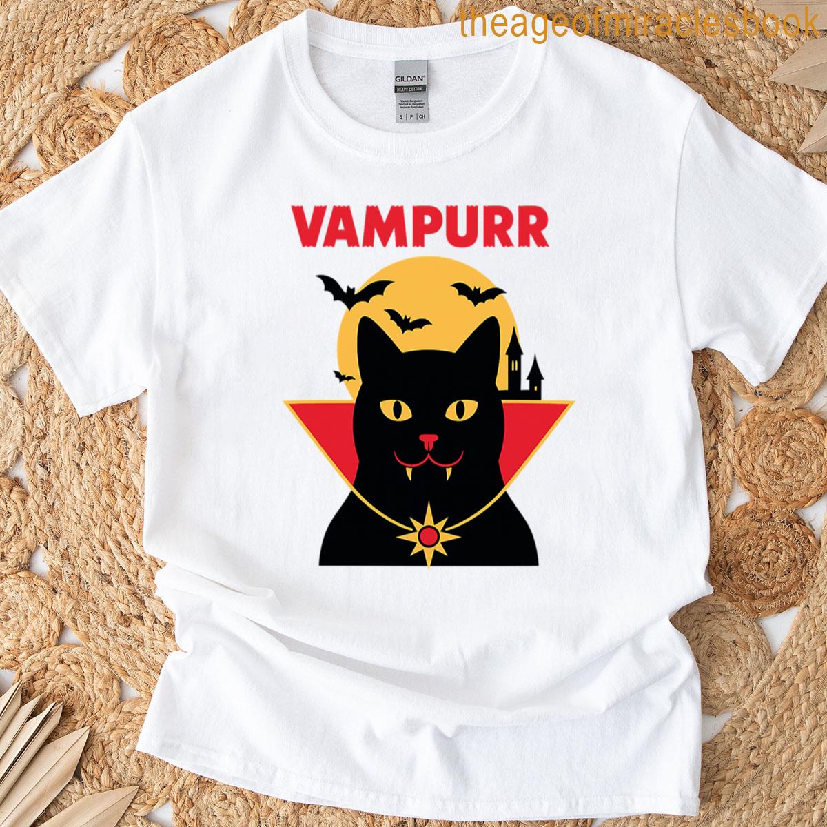 Vampurr Black Cat Vampire Cape Full Moon Bats T-shirt