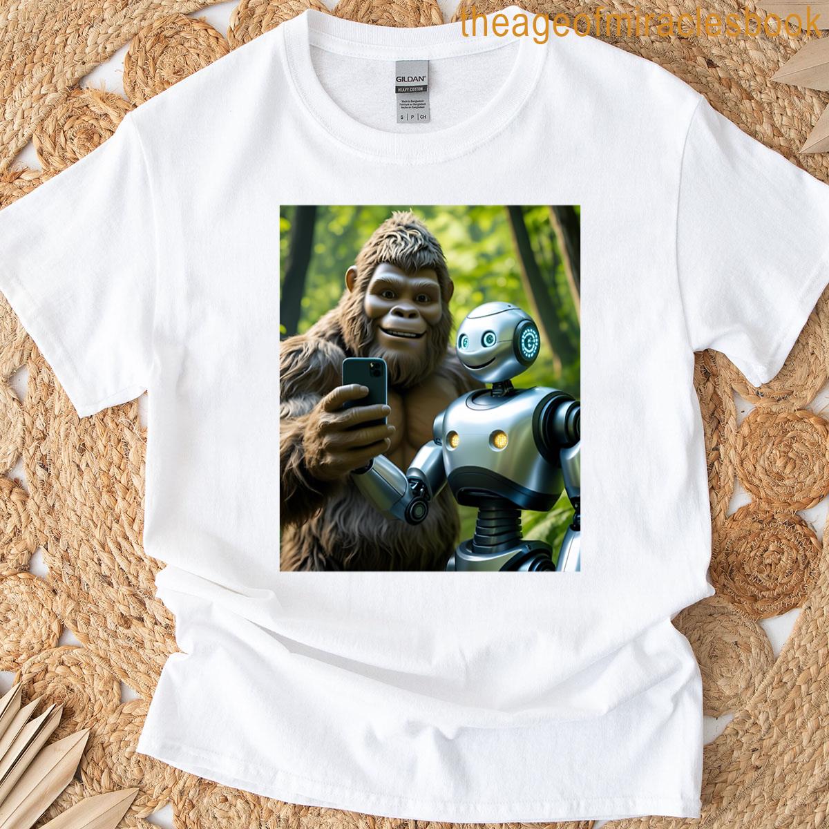 Bigfoot Taking A Selfie With A Robot T-shirt