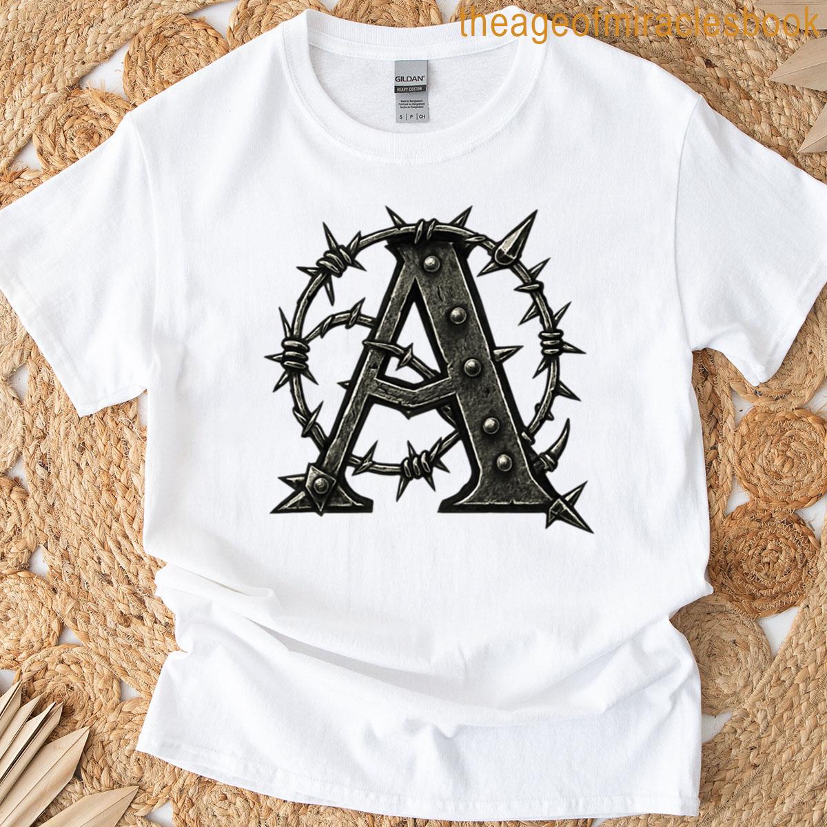 Gothic A Letter Barbed Wire Spiked Font T-shirt