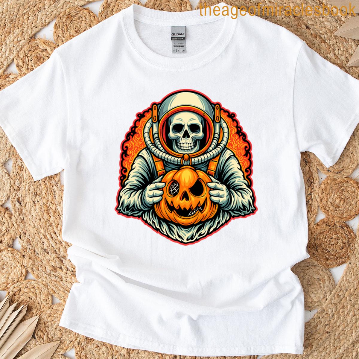 Astronaut Skeleton Halloween Pumpkin T-shirt