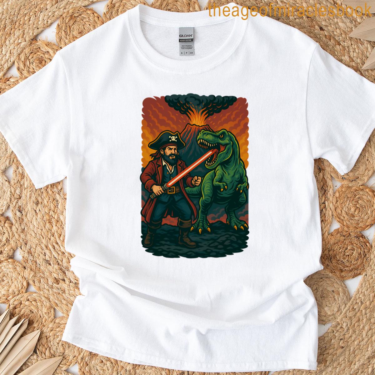 Pirate With Lightsaber Vs T-rex T-shirt