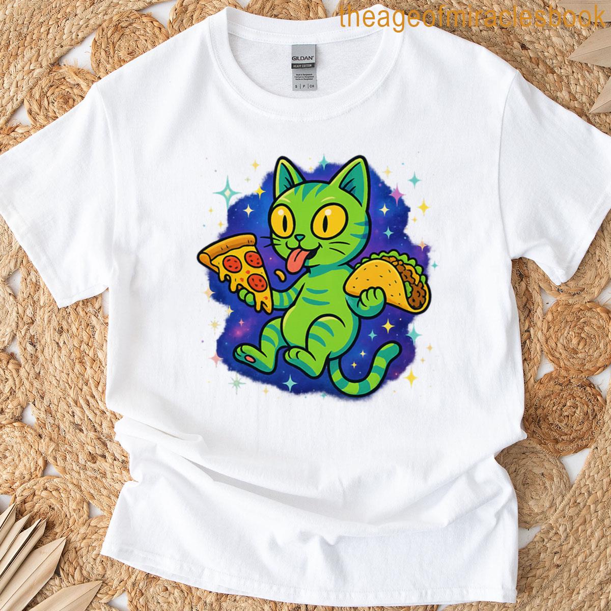 Psychedelic Space Cat Pizza Taco T-shirt