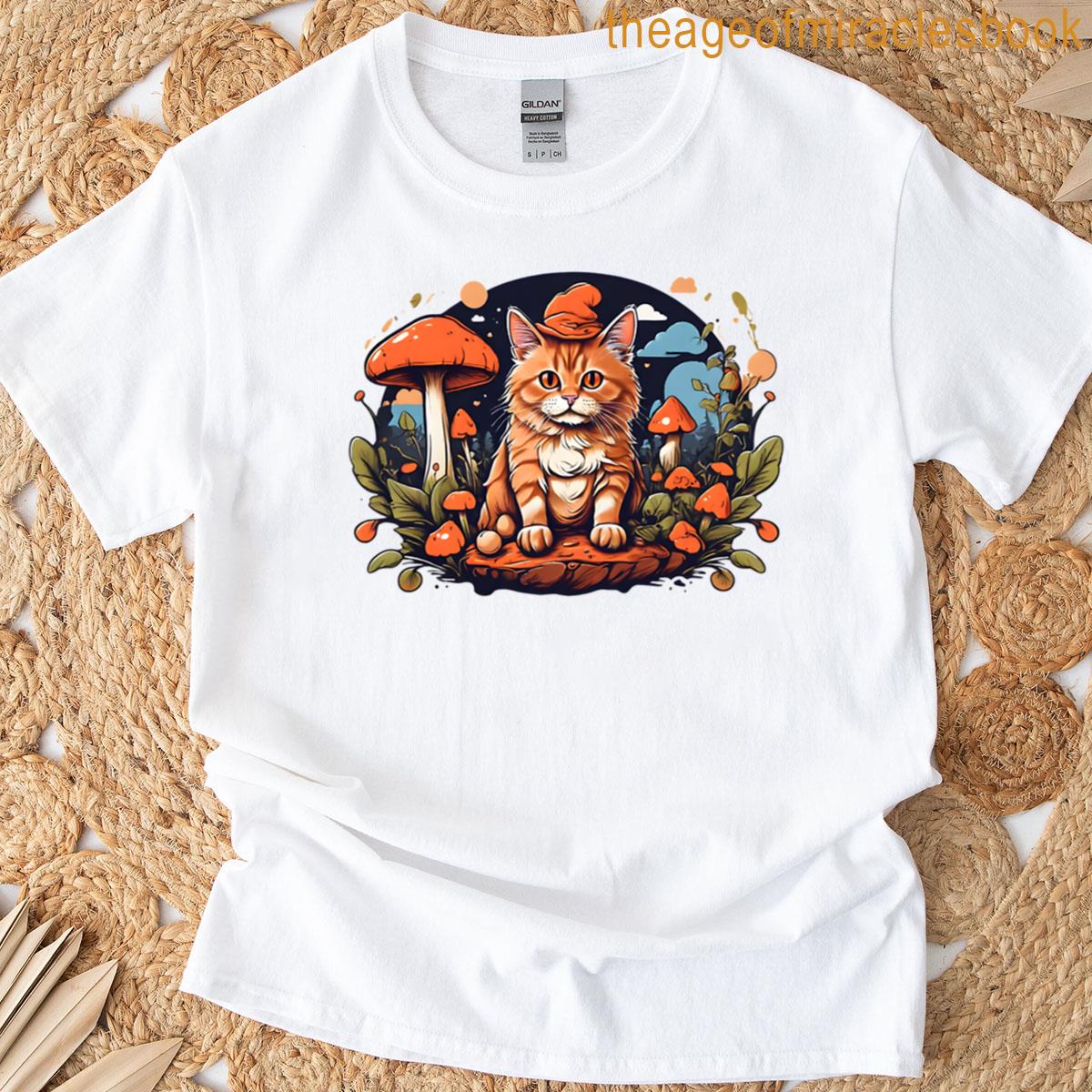 Cat On A Mushroom Picking T-shirt