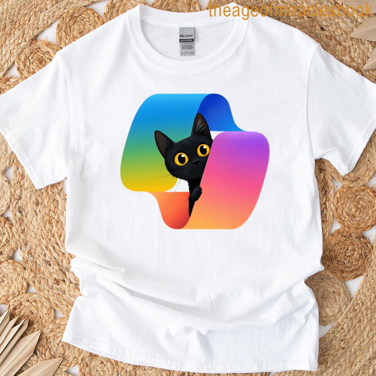 Curious Black Cat In The Copilot Logo T-shirt