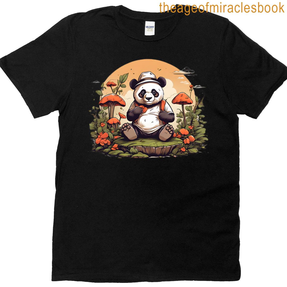 Panda On A Mushroom Picking T-shirt