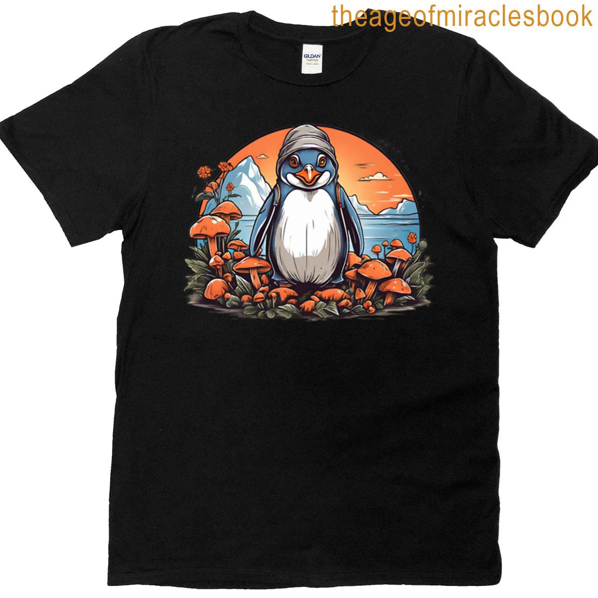 Penguin On A Mushroom Picking T-shirt