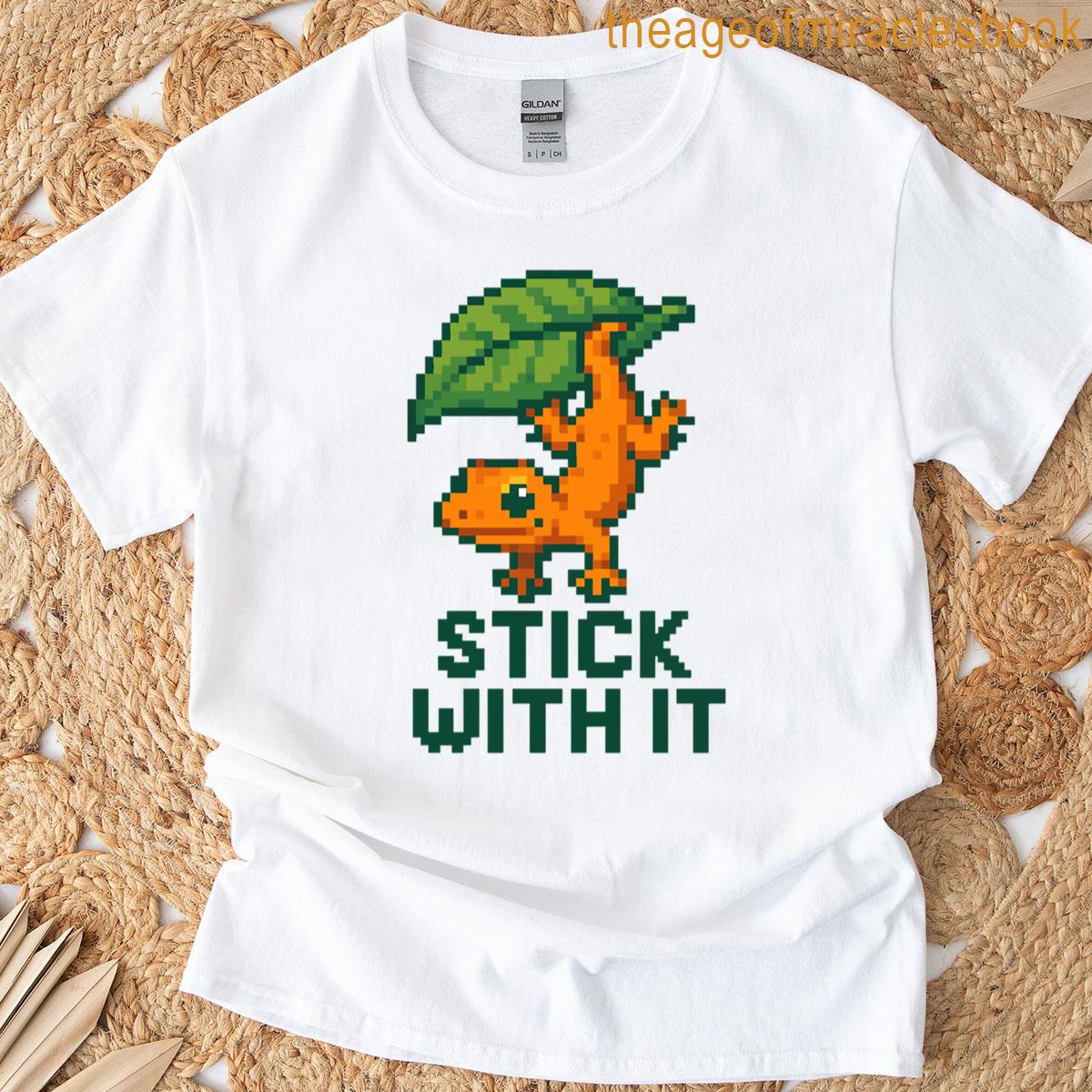 Stick With It Gecko On Leaf Pixel Cling T-shirt